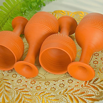 Handcrafted Terracotta Drinkware Set, 4-Piece Traditional Clay Goblets and Vessels, Orange
