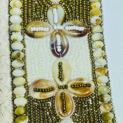 Handcrafted Cowrie Shell V-Neck Patch: Bohemian Floral Applique