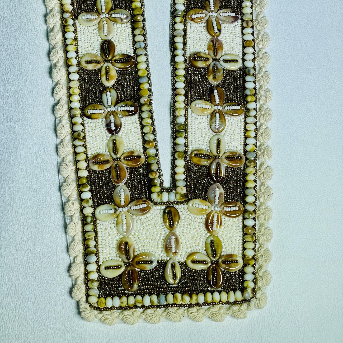 Handcrafted Cowrie Shell V-Neck Patch: Bohemian Floral Applique