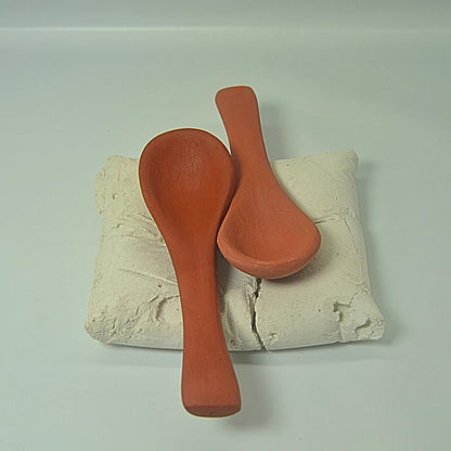 Traditional Clay Serving Spoons, Handcrafted Terracotta, Set of 6, Natural