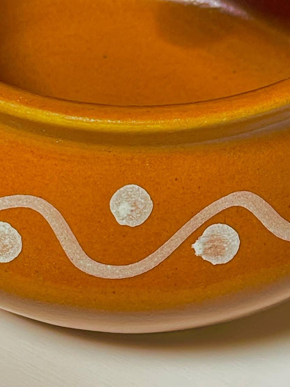 Orange Ceramic Storage Jar with Lid: White Dots & Wave Pattern