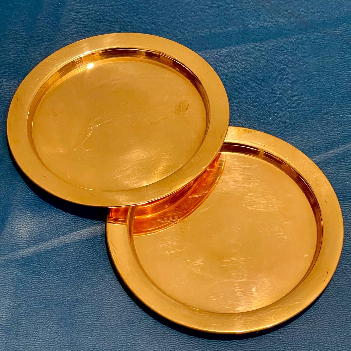 Handcrafted Brass Coaster Set: Golden Polished Table Decor, 6 Piece