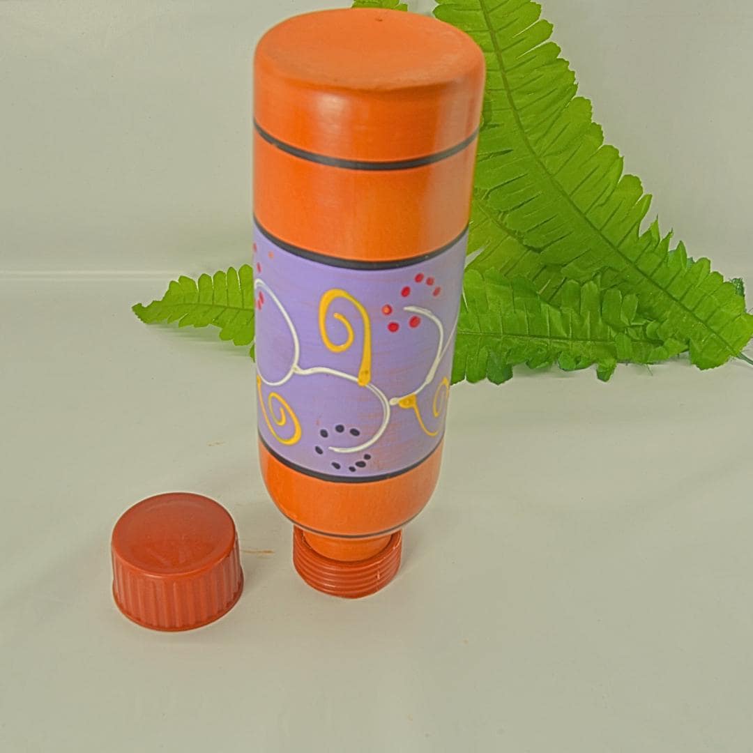 Decorative Handcrafted Bottle, Orange and Purple with Artistic Design, Home Decor Accent Piece