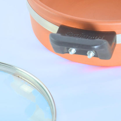 Terracotta-Style Non-Stick Frying Pan with Glass Lid, Clay-Coated Base, Dual Handles