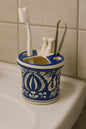 Ceramic Toothbrush Holder with Blue Floral Design, Traditional Hand-Painted Pattern, White and Blue
