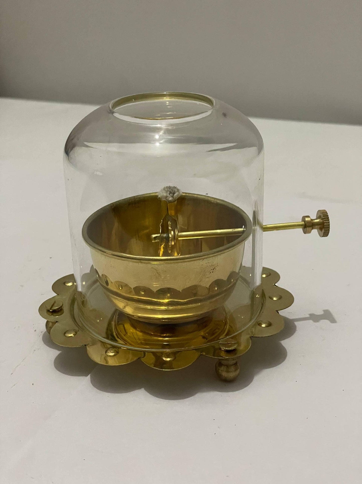 Brass Oil Diya with Glass Chimney: Traditional Pooja Decor