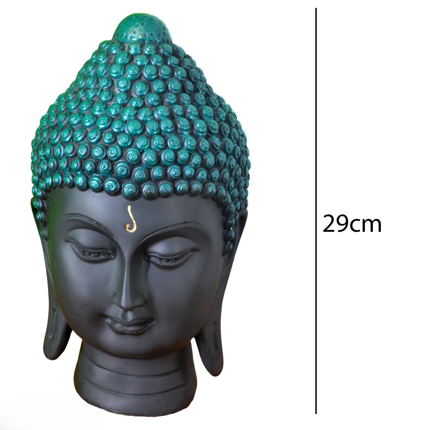 Black Buddha Head Statue with Turquoise Crown - Meditation Decor