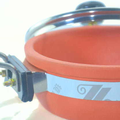 Traditional Terracotta Clay Frying Pan with Glass Lid, Indian Cooking Cookware, Red