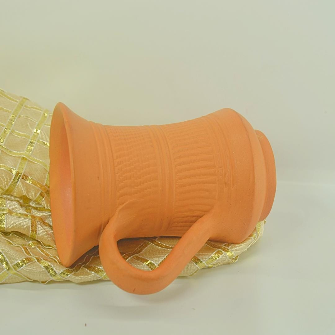 Traditional Clay Mug with Engraved Pattern, Terracotta, 250 ml Capacity, Curved Handle