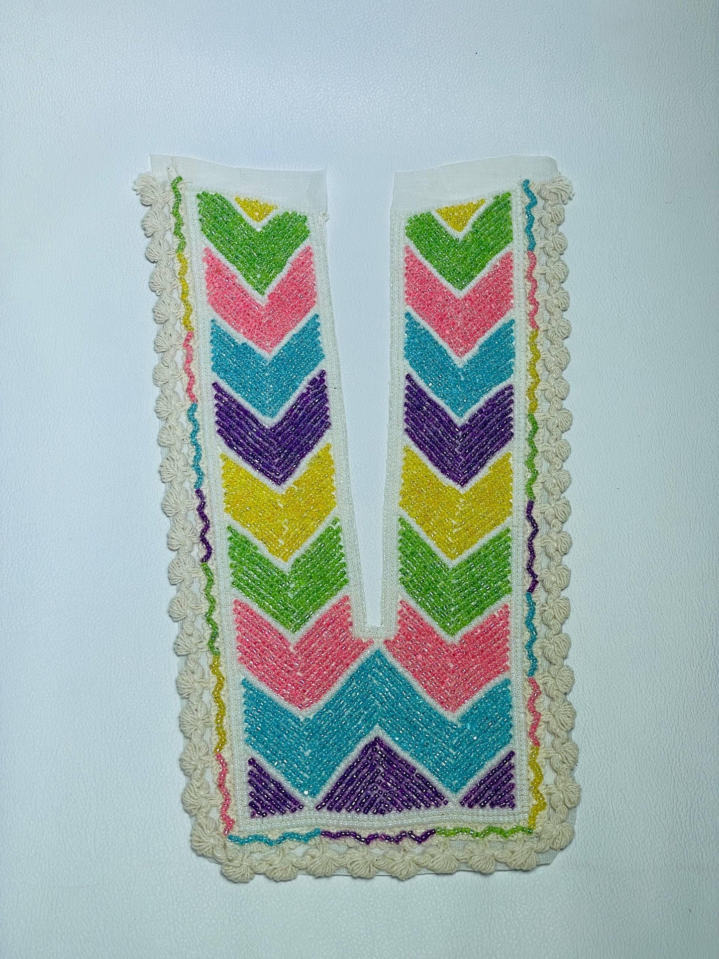 Handcrafted Beaded Neck Patch, Chevron Pattern , Crochet Lace Border, Indian Traditional Clothing Embellishment
