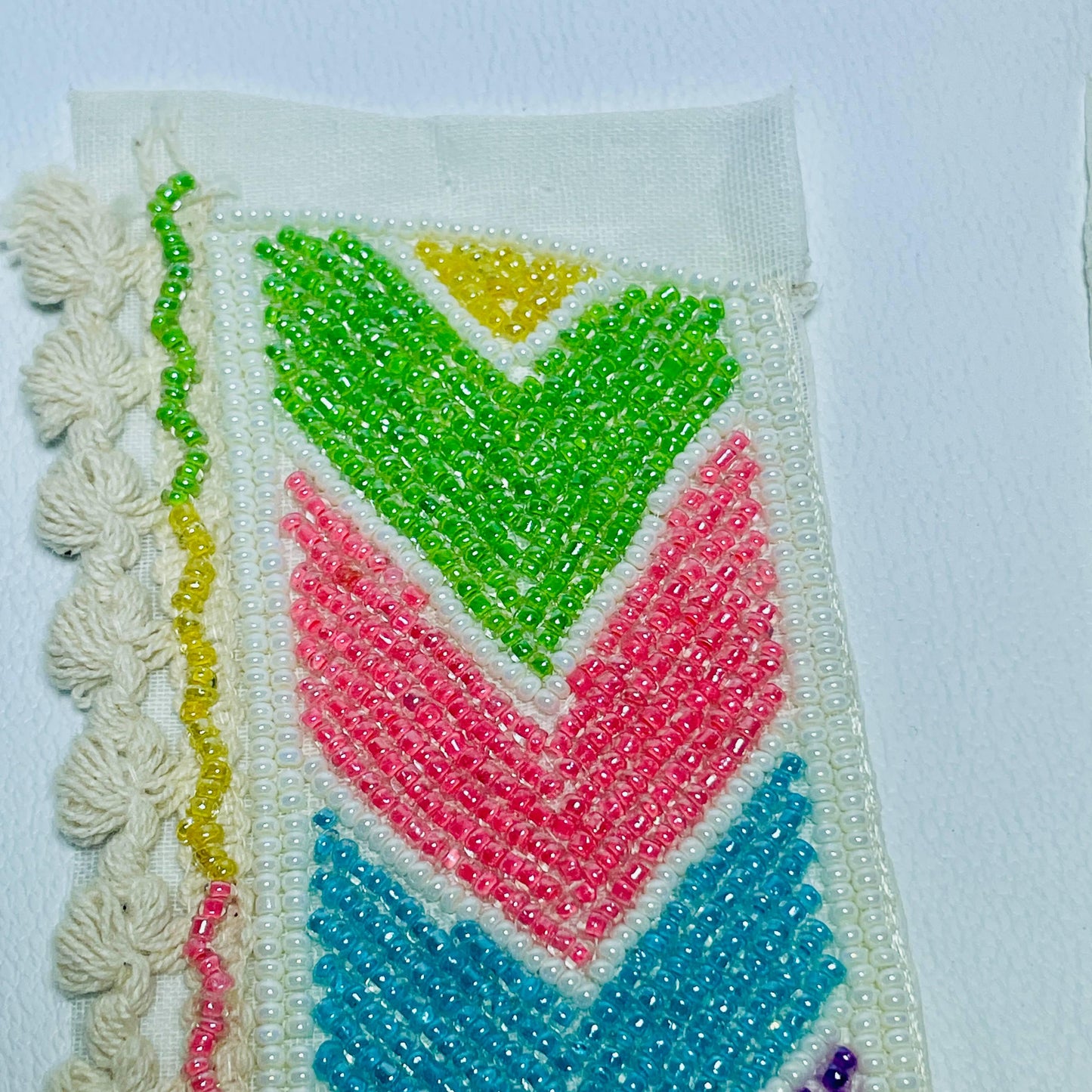 Handcrafted Beaded Neck Patch, Chevron Pattern , Crochet Lace Border, Indian Traditional Clothing Embellishment