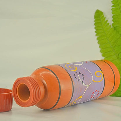 Decorative Handcrafted Bottle, Orange and Purple with Artistic Design, Home Decor Accent Piece
