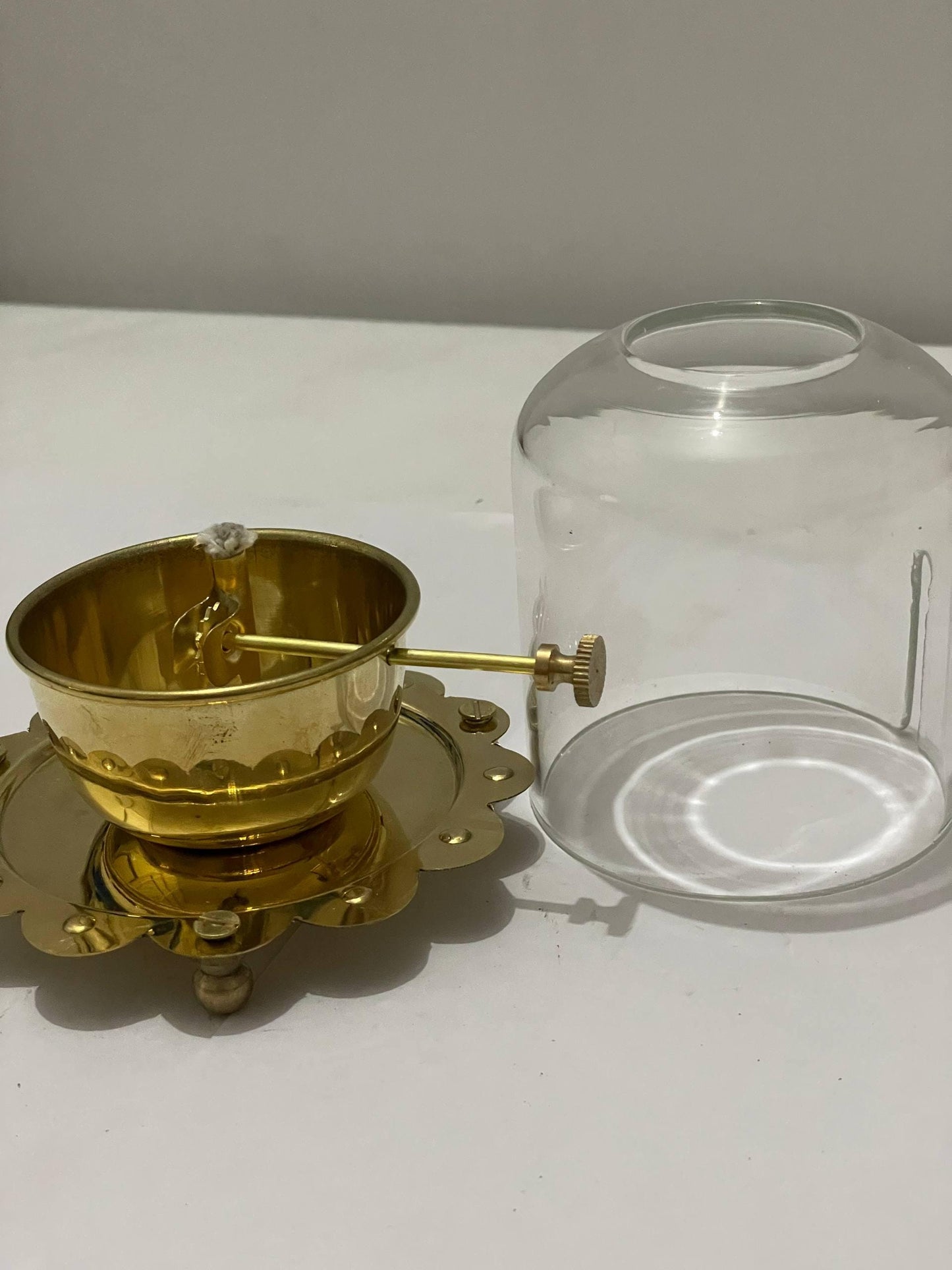 Brass Oil Diya with Glass Chimney: Traditional Pooja Decor