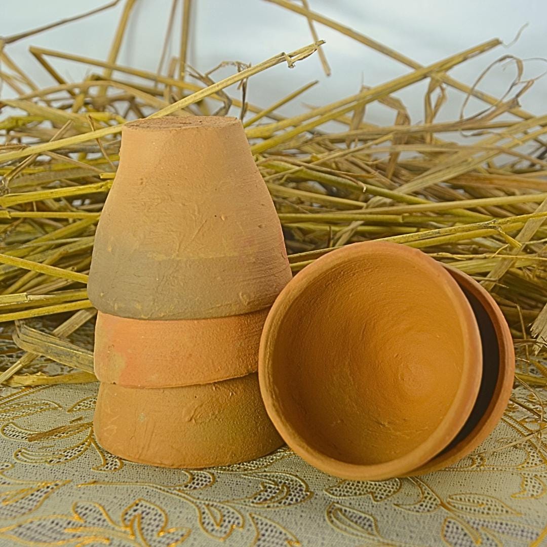 Traditional Clay Kulhad Cups for Tea and Coffee Handmade Terracotta Set of 6 Natural