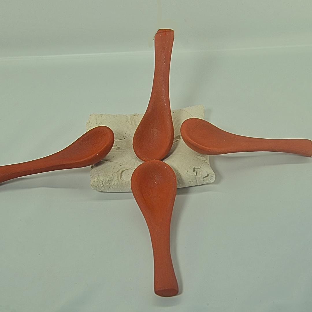 Handcrafted Terracotta Soup Spoons, Traditional Design, Set of 4, Orange
