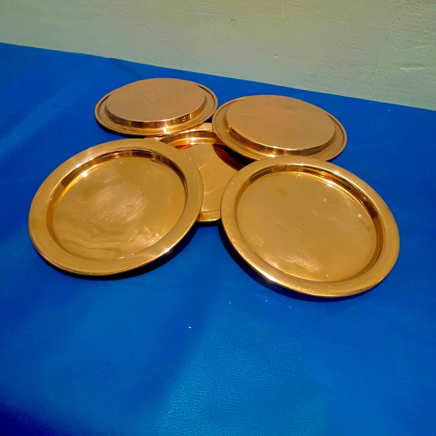 Handcrafted Brass Coaster Set: Golden Polished Table Decor, 6 Piece