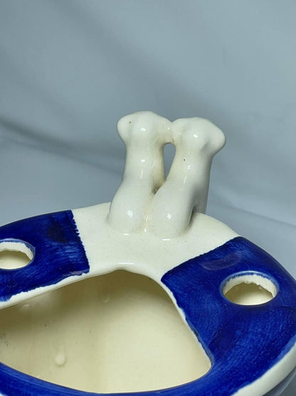 Ceramic Toothbrush Holder with Blue Floral Design, Traditional Hand-Painted Pattern, White and Blue