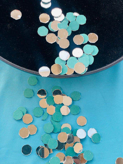 Shisha Mirrors, Silver & Teal, Indian Embroidery Discs