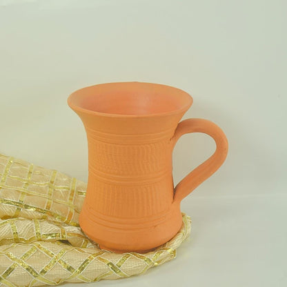 Traditional Clay Mug with Engraved Pattern, Terracotta, 250 ml Capacity, Curved Handle