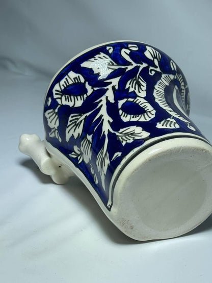 Ceramic Toothbrush Holder with Blue Floral Design, Traditional Hand-Painted Pattern, White and Blue