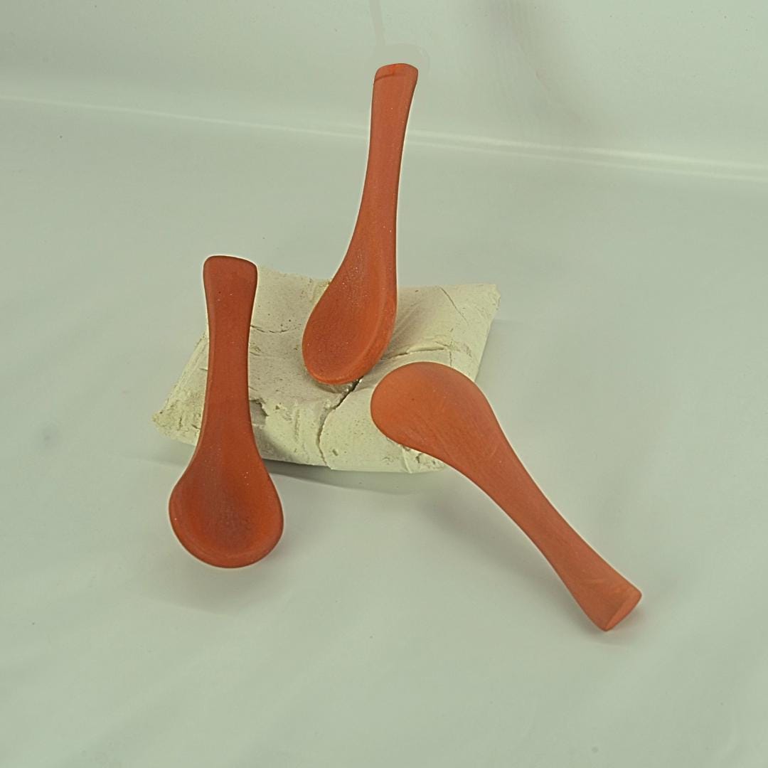 Traditional Clay Serving Spoons, Handcrafted Terracotta, Set of 6, Natural