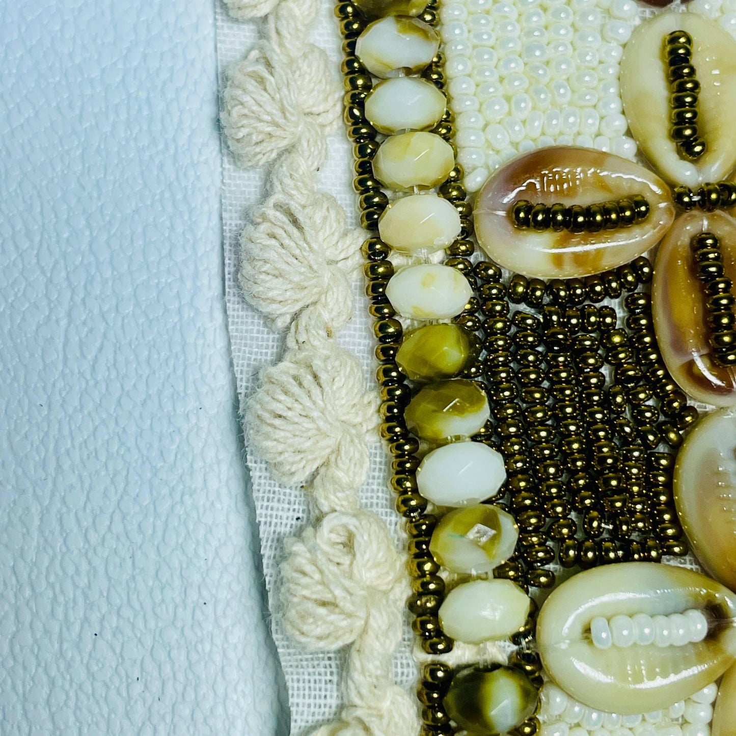 Handcrafted Cowrie Shell V-Neck Patch: Bohemian Floral Applique