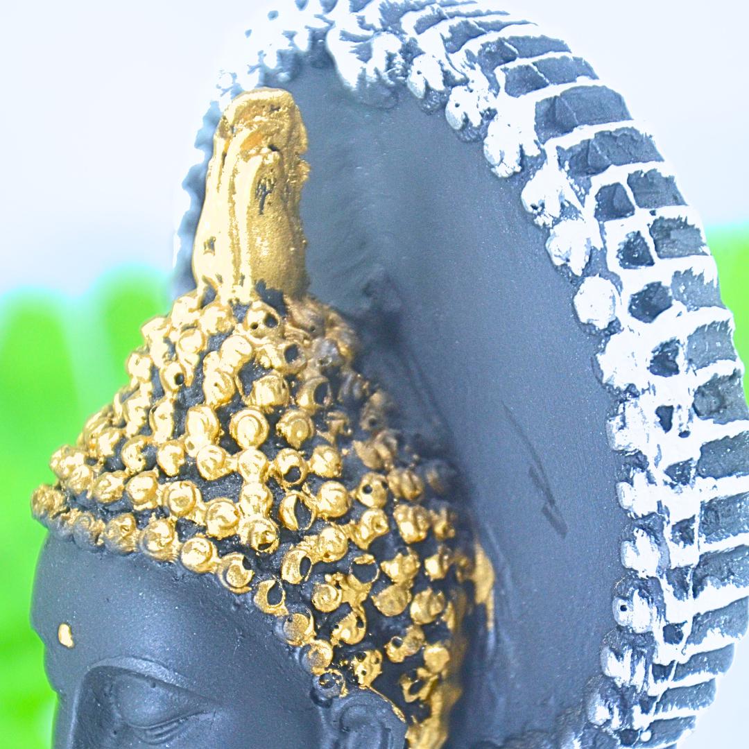 Decorative Buddha Statue, Matte Black and Gold Finish, with Crystal Embellishments, Meditation Home Decor