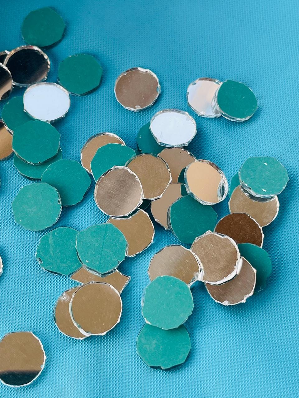 Shisha Mirrors, Silver & Teal, Indian Embroidery Discs