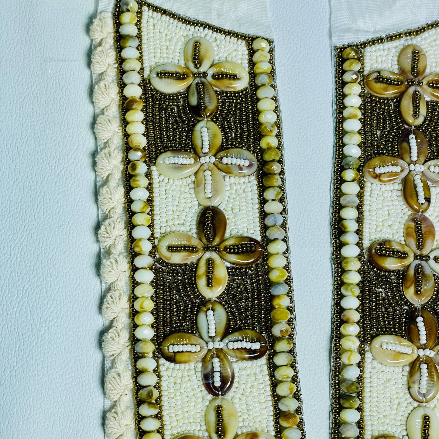 Handcrafted Cowrie Shell V-Neck Patch: Bohemian Floral Applique