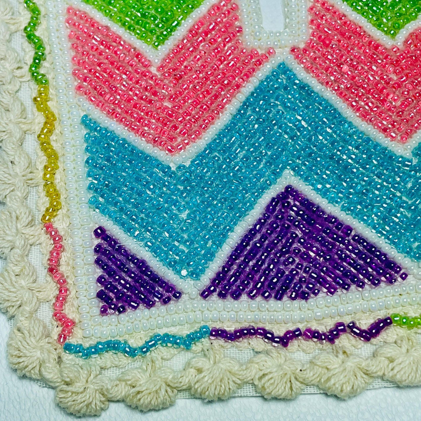 Handcrafted Beaded Neck Patch, Chevron Pattern , Crochet Lace Border, Indian Traditional Clothing Embellishment