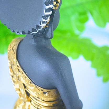 Decorative Buddha Statue, Matte Black and Gold Finish, with Crystal Embellishments, Meditation Home Decor