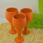 Handcrafted Terracotta Wine Goblets, Set of 3, Traditional Carved Design, Clay Stemware