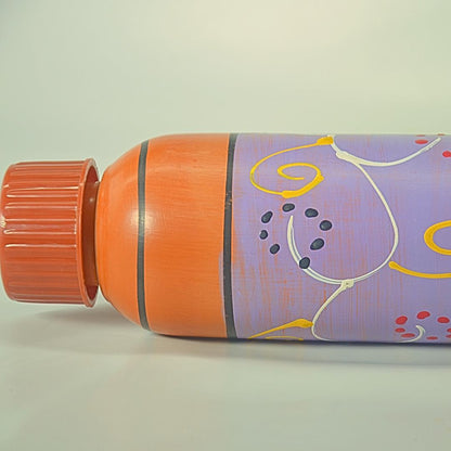 Decorative Handcrafted Bottle, Orange and Purple with Artistic Design, Home Decor Accent Piece