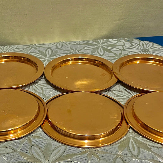 Handcrafted Brass Coaster Set: Golden Polished Table Decor, 6 Piece