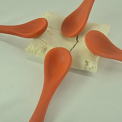Handcrafted Terracotta Soup Spoons, Traditional Design, Set of 4, Orange