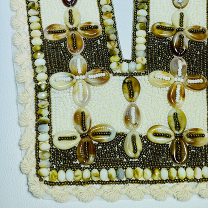 Handcrafted Cowrie Shell V-Neck Patch: Bohemian Floral Applique