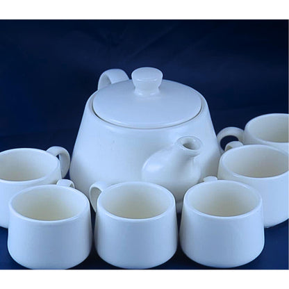 Ceramic Tea Set with Teapot and 6 Cups White, Traditional Design