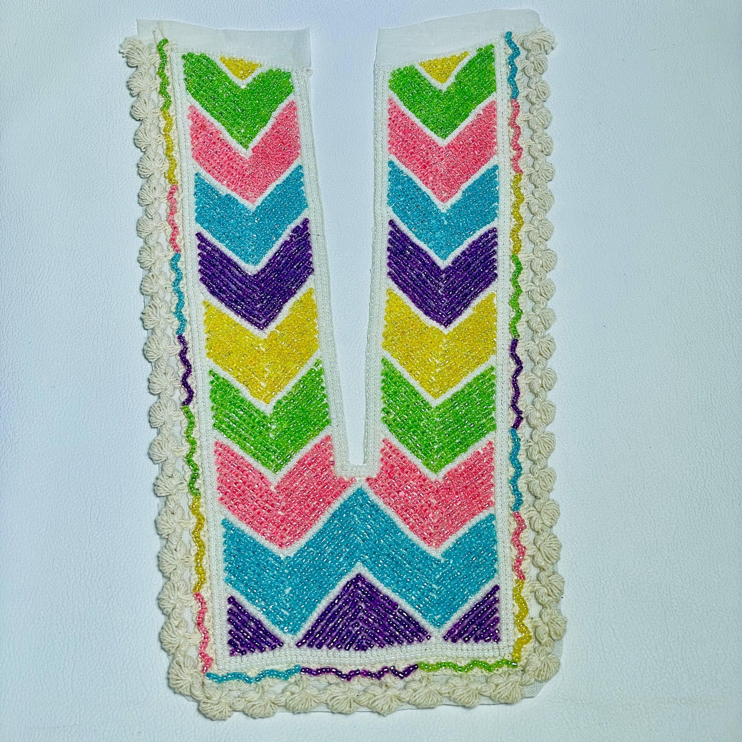 Handcrafted Beaded Neck Patch, Chevron Pattern , Crochet Lace Border, Indian Traditional Clothing Embellishment