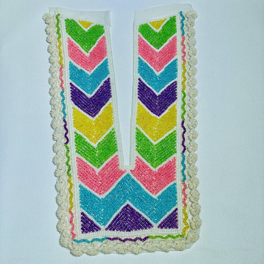 Handcrafted Beaded Neck Patch, Chevron Pattern , Crochet Lace Border, Indian Traditional Clothing Embellishment