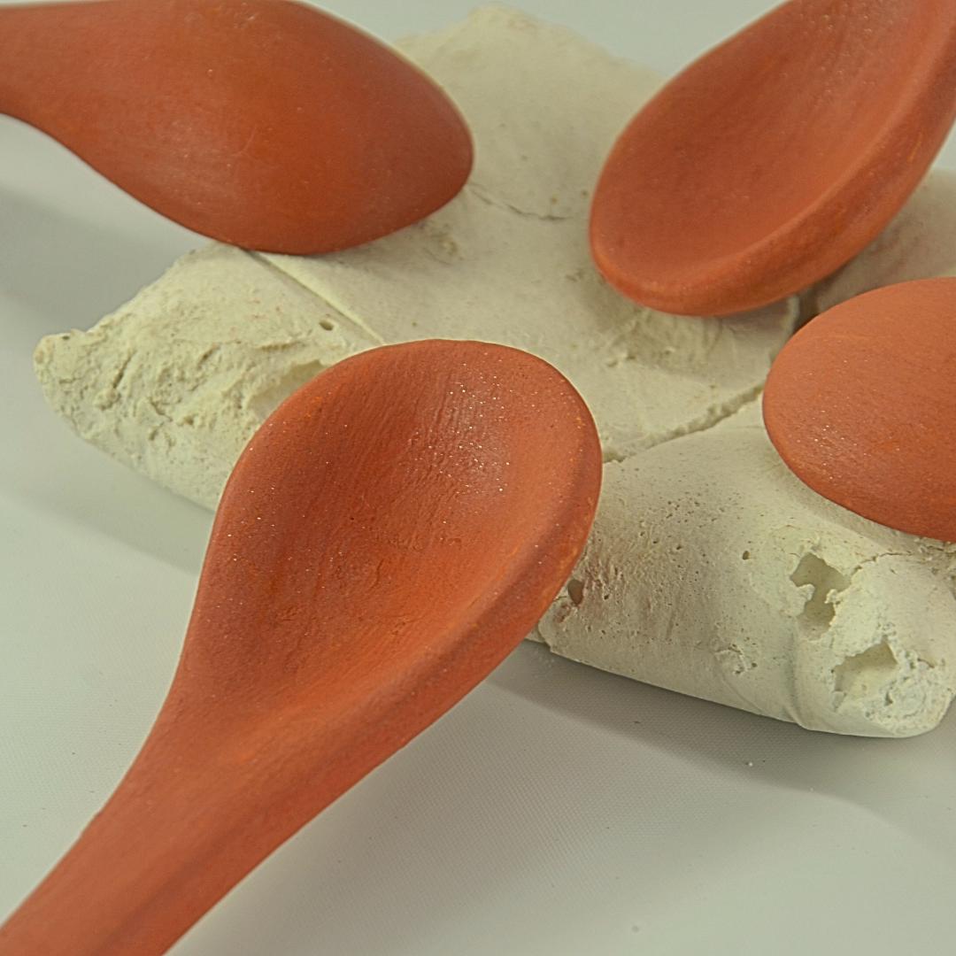 Handcrafted Terracotta Soup Spoons, Traditional Design, Set of 4, Orange