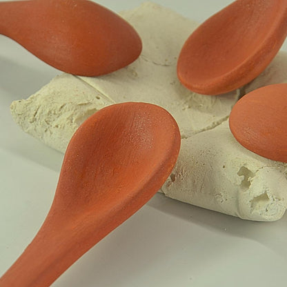 Handcrafted Terracotta Soup Spoons, Traditional Design, Set of 4, Orange