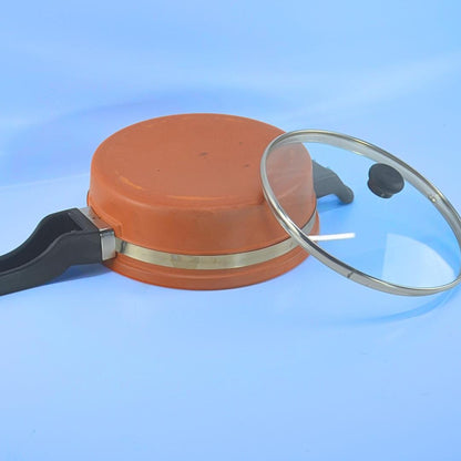 Terracotta-Style Non-Stick Frying Pan with Glass Lid, Clay-Coated Base, Dual Handles