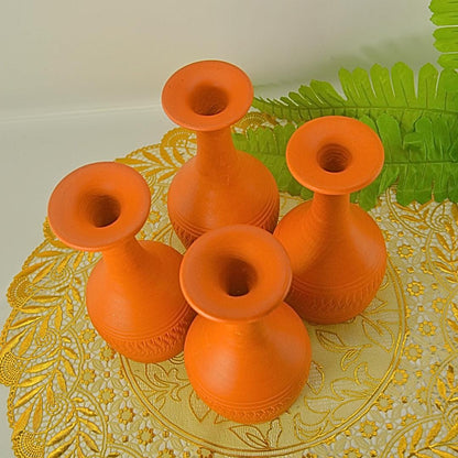 Handcrafted Terracotta Drinkware Set, 4-Piece Traditional Clay Goblets and Vessels, Orange