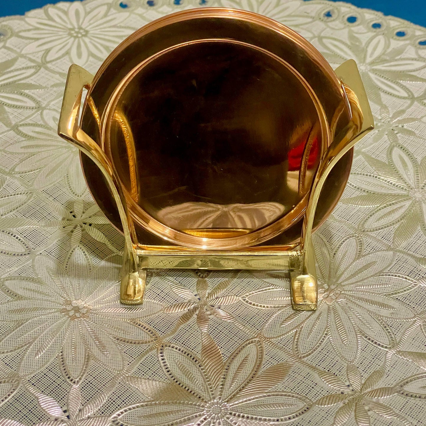 Handcrafted Brass Coaster Set: Golden Polished Table Decor, 6 Piece