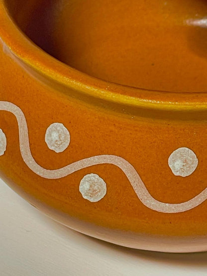 Orange Ceramic Storage Jar with Lid: White Dots & Wave Pattern