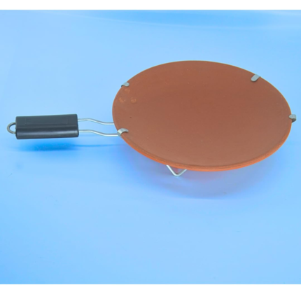 Traditional Clay Tawa with Metal Frame, Terracotta Roti Pan for Chapati and Paratha, Heat-Resistant Handle