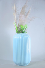 Modern Ribbed Ceramic Vase, Sky Blue, Decorative Flower Holder for Home Decor