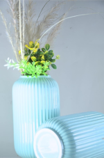 Modern Ribbed Ceramic Vase, Sky Blue, Decorative Flower Holder for Home Decor - Image 3