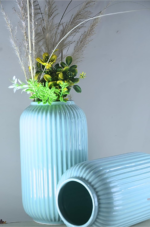 Modern Ribbed Ceramic Vase, Sky Blue, Decorative Flower Holder for Home Decor - Image 4