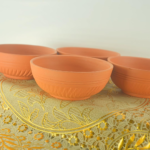 Terracotta Clay Serving Bowls, Set of 4, Traditional Design, Orange